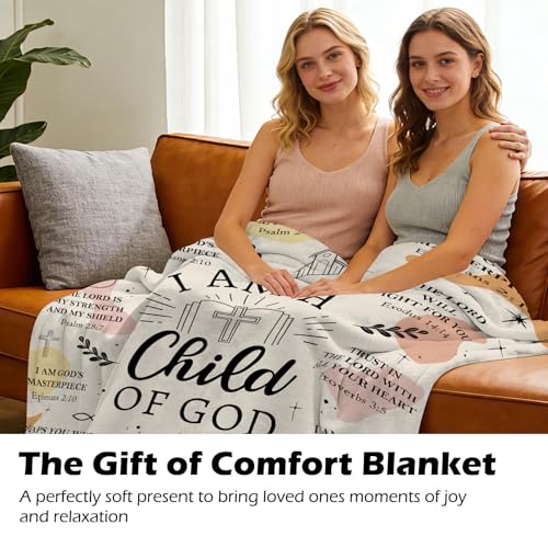 Christian Gifts for Women - I Am a Child of God Blanket 60"x50", Inspirational Religious Birthday Gifts for Women Mom Sister Friends, Christmas Baptism Catholic Spiritual Jesus Faith Bible Prayer - color: Christian1