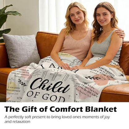 Christian Gifts for Women - I Am a Child of God Blanket 60"x50", Inspirational Religious Birthday Gifts for Women Mom Sister Friends, Christmas Baptism Catholic Spiritual Jesus Faith Bible Prayer - color: Christian1