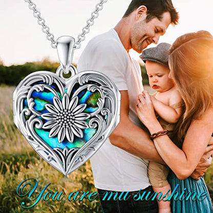 SOULMEET Personalized Silver Locket Necklace That Holds Pictures Photo Keep Someone Near to You, Memorial Custom Lockets Necklaces Letters Engraving for His Her - color: A5-Abalone sunflower-Black, style: Locket Necklace Only