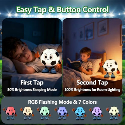 Soccer Gifts for Boys Girls, Soccer Night Light，Soft Silicone with Touch Control, 7 RGB Colors, Auto-Off, Dimmable, Rechargeable 1200mAh, Teen Kids Sports Fan Birthday Gifts (Classic) - style: Soccer (Classic)