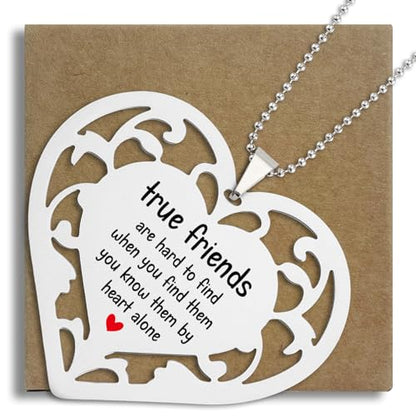 True Friends Heart Ornaments, Best Friend Gift with Meaningful Quote Stainless Steel Hanging Sign for Soul Sister, BFF, Long Distance Friend Thoughtful Birthday or Farewell Keepsake S2X44 - style: True Friends