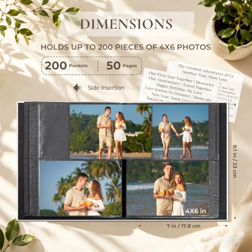 Vienrose 4x6 Couples Photo Album 200 Pockets DIY Cover Tweezers Beige | fabric cover photo book, acid free inner pages, couple themed crystal stickers, tweezers, slip in photo album - color: Romantic Couple, size: 200 Pockets