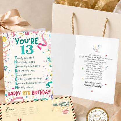 13th Birthday Card, 13 Birthday Card for Teen with Seal and Envelope, Birthdayy Cards for 13 Year Old Girl Boy, Fun Happy 13th Birthdayy Cards for Son Daughter Grandson Granddaughter Niece Nephew - color: 13th