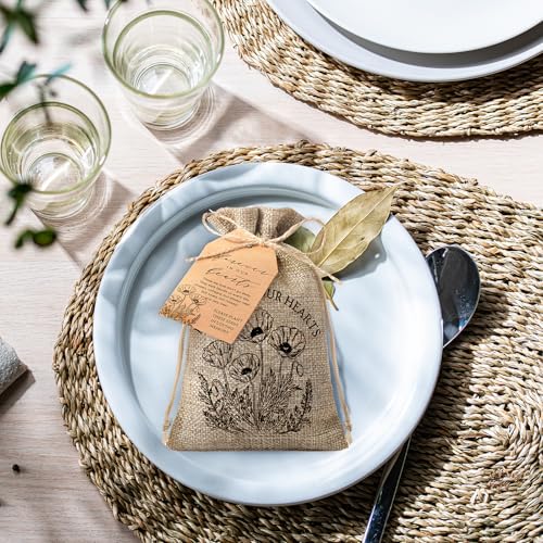 Tanlade 50 Sets Funeral Favor Burlap Bag, Tag and Twine, No Seed, Poppy - style: Poppy