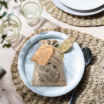 Tanlade 50 Sets Funeral Favor Burlap Bag, Tag and Twine, No Seed, Poppy - style: Poppy