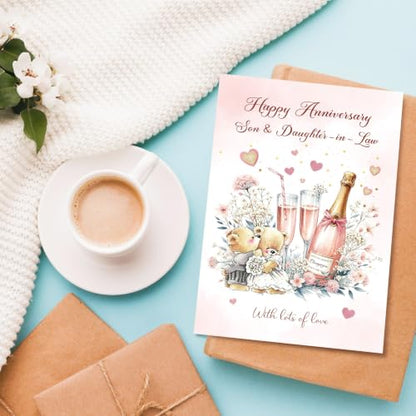 Happy Anniversary Card for Son and Daughter in Law, Cute Daughter and Son in Law Anniversary Card from Dad Mom - color: Son and Daughter in Law Anniversary