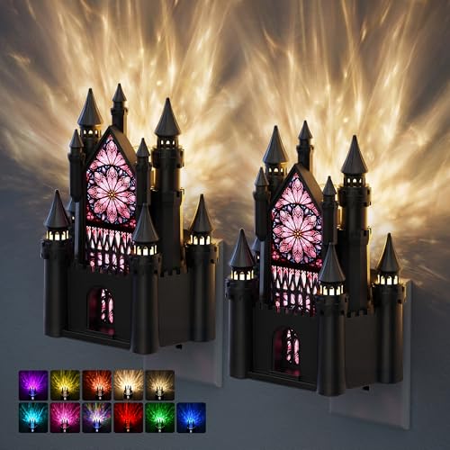 JandCase Night Lights Plug into Wall, Castle & Church Decor Night Light - color: Balck-Castle, size: 2 Pack