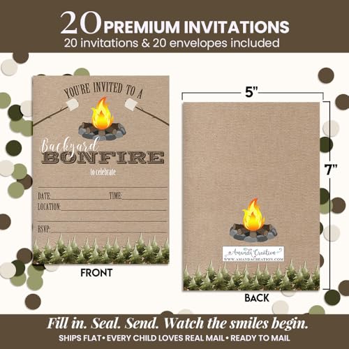 Backyard Bonfire Party Invitations, 20 5x7 Fill In Cards with Twenty White Envelopes by AmandaCreation - style: Backyard Bonfire