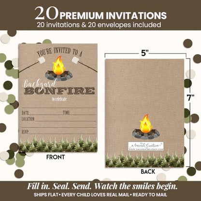 Backyard Bonfire Party Invitations, 20 5x7 Fill In Cards with Twenty White Envelopes by AmandaCreation - style: Backyard Bonfire
