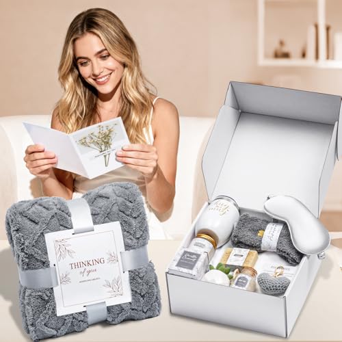 Get Well Gifts for Women Self Care Gifts Basket - Relaxing Spa Care Package After Surgery Mothers Day gifts - Feel Better Sympathy Mothersday Birthday Gift for Her Mom Sister Friend Wife (Gray) - color: Gray