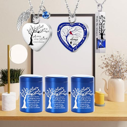 RIPFEVURN Small Mini Urns for Human Ashes Keepsake Adult Female Male Tree of Life Cremation Jewelry Urn Necklaces for Ashes for Women Men Set of 6(Blue)