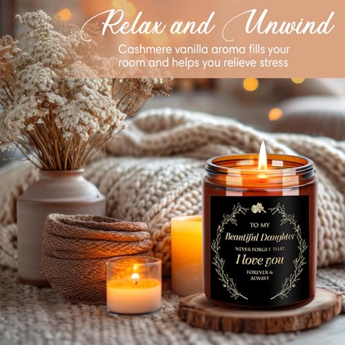 My Beautiful Daughter Candle Gift from Mom Dad - Unique Valentines Day, Love You, Bridal Shower, Wedding, Mother's Day, Birthday Gift for Daughter Adult - Cashmere Vanilla Scented Soy Candle - color: Beautiful daughter