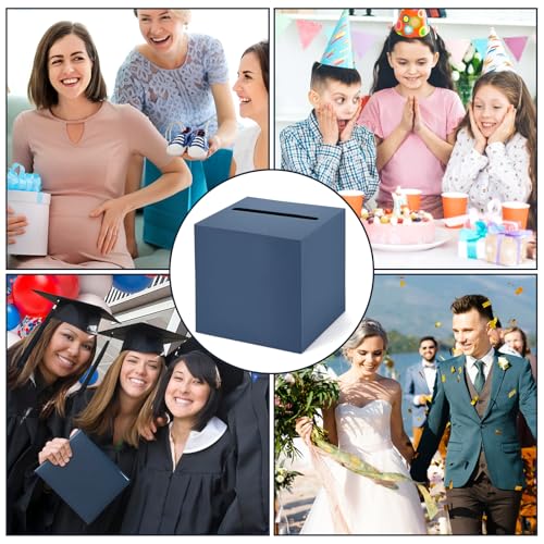 Hooqict Navy Blue Card Box with Slot 10" Wedding Favor Gift Card Box for Party, Reception, Graduation, Birthday, Wedding, Bridal or Baby Shower, Raffle Ticket Money Envelope Holder - color: Navy Blue