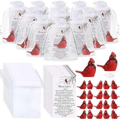 VioraWhite Cardinal Memorial Gift Resin Red Bird Cardinal Figurines Funeral Favor Memorial Gift Remembrance Poem Card for Family Friend Guest Garden Craft Cake Topper Decor(Remembrance) - style: Remembrance