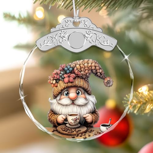 Glass Ornament - GNOME Christmas Ornaments - Xmas Decor - Ornaments for Christmas Tree - Holiday Presents - Gift Exchange Ideas - Car Hanging Decoration - Wine Bottle Decor - color: Coffee Gnome