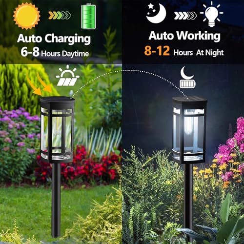 EXCMARK 12 Pack Solar Pathway Lights Outdoor Waterproof, Cool White | Edison-style bulb, Garden Pathway Walkway Driveway Lights, Yard Lawn, Decorative Landscape Lighting - style: Cool white light