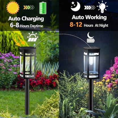 EXCMARK 12 Pack Solar Pathway Lights Outdoor Waterproof, Cool White | Edison-style bulb, Garden Pathway Walkway Driveway Lights, Yard Lawn, Decorative Landscape Lighting - style: Cool white light