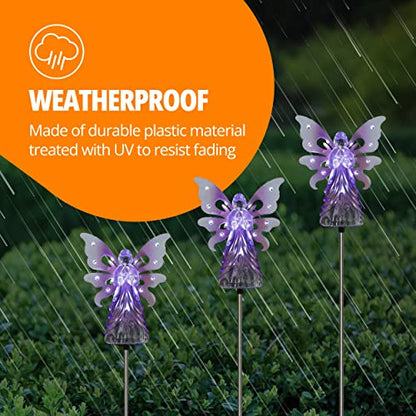 Exhart Garden Solar Lights, Decorative Angel Garden Stake, 13 LEDs, Cute Yard and Pathway Decor, Purple, 7 x 40 Inch
