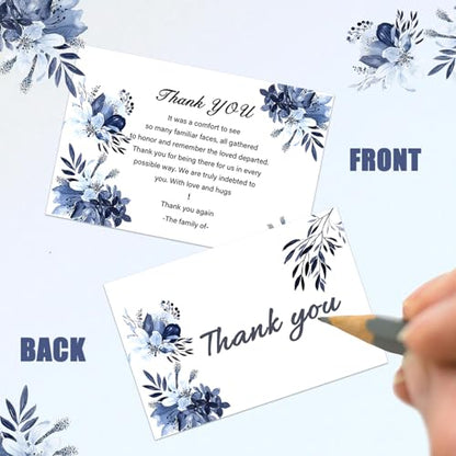 50 Pcs Funeral Sympathy Thank You Cards with Envelopes and Stickers, Sympathy Thank You Cards with Watercolor Blue Flower Bereavement Message for Memorial Service Loved Ones Celebration of Life