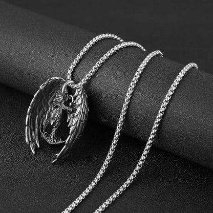 HZMAN Angel Wing Necklace for Men Women Stainless Steel Gothic Punk Angel Wing Cross/Angel Pendant Faith Amulet Jewelry Gift - color: Anchor