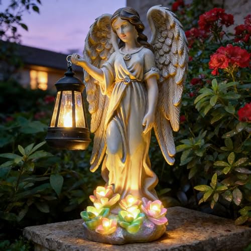 Solar Angel Outdoor Garden Decor Statues – 11.6 inches Outdoor Sculptures with Solar Light,for Outside Yard Art Patio Balcony Front Lawn Ornaments Gifts for Mom Grandma Women - color: Angel