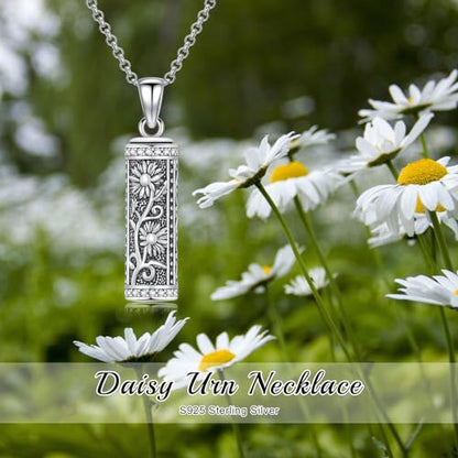 Rose & Daisy Urn Necklace - Sterling Silver Cremation Keepsake Memorial Jewelry - style: Daisy