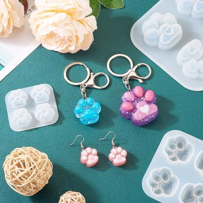 3Pcs Paw Print Silicone Molds Cute Dog Cat Paw Resin Casting Molds Pet Animal Puppy Kitten Footprint Cabochons Silicone Molds for Epoxy Resin DIY Earrings Keychain Jewelry Making Supplies - color: White-Paw Print