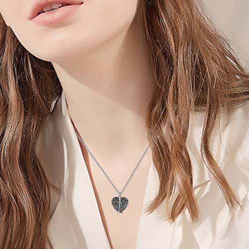 SOULMEET Cremation Jewelry for Ashes, Sterling Silver Urn Necklace for Ashes Women Men, Cherish Memories Cremation Jewelry to Keep Someone Near to You - color: K-Oxidation black Angel Wing
