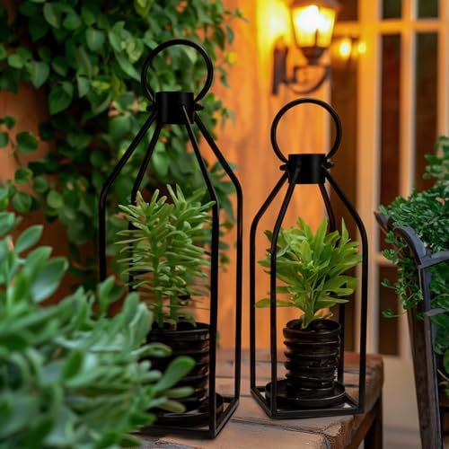 Homemory Modern Farmhouse Black Metal Lanterns 2PCS with Flameless Candle - color: Black