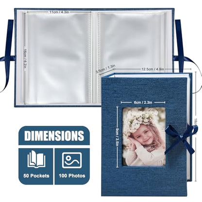 Photo Album 4x6 100 Pockets, Slip-in Picture Albums, Linen Cover Top Loader Vertical Pockets Albums for Baby, Kids Boy Girls, Wedding, Family, Anniversary, Blue - color: Blue, size: 100 Pockets white Bandage