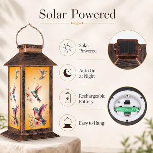 Solar Lanterns Outdoor Waterproof, Hanging Lights Garden Decor | LED Decorative,for Yard, Patio, Lawn, and Porch, Gifts for Women Mom, Grandma(Hummingbird) - style: Three Hummingbirds