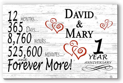 Personalized 1 Year Anniversary Sign Gift 1st Wedding Anniversary Present For Couple Days Minutes Years - Solid Wood - 16.5in x 10.5in x .75in (01 Year) - color: 01 Year