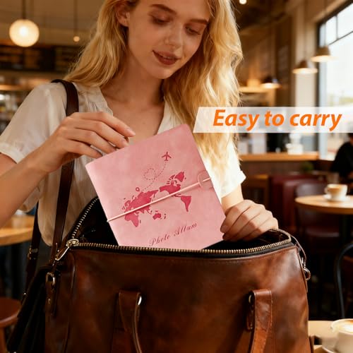 Photo Album 4x6, Leather Scrapbook Album with 50 Photos and 20 Writing Paper, DIY 6 Ring Binder Photo Album for Wedding Kids Birthday Family Travel (Pink) - color: Pink