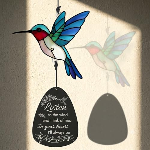 Memorial Wind Chimes for Loss of Loved One, Sympathy Gifts for Loss of Mother/Dad/Husband - Hummingbird Wind Chimes for Outside with Mute Option, Sympathy Wind Chimes 48'' - size: 48IN