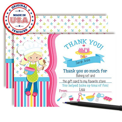 Amanda Creation Bake Up Some Fun Cooking and Baking Theme Girls Birthday Thank You Cards, 10 Fill-In 4x5.5 Cards with White Envelopes, Cute Bakery Kitchen Party Design, Made in USA - style: Bake Up Some Fun Cooking