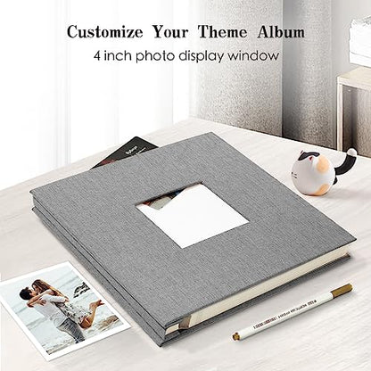 Spbapr Large Photo Album Self Adhesive 60 Pages Linen cover DIY Magnetic Scrapbook album with A Metal Pen Hold 3x5 4x6 5x7 6x8 8x10 Pictures Grey - color: Grey, size: 11''x10.6''60pages