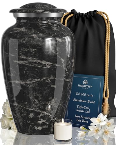 Cremation Urns for Human Ashes Adult Female & Male - Large (10.5H x 6.25W) | Handcrafted Urn for Human Adult Man & Woman - Decorative Funeral Urns - Memorial Urn with Black Marble Finish - size: Large, style: Black Marble Finish