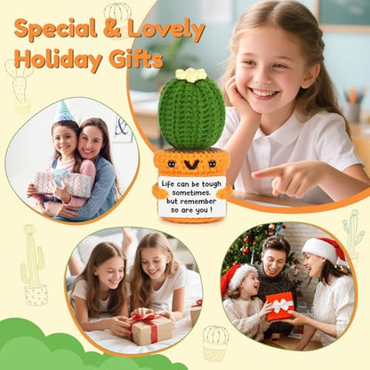 Agantree art Get Well Soon Life Can Be Tough Gifts for Women Men Comfort Feel Better Birthday Gift Thinking of You Gifts Crochet Cactus Decor for Her Friend Cactus Christmas - style: Life