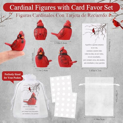 VioraWhite Cardinal Memorial Gift Resin Red Bird Cardinal Figurines Funeral Favor Memorial Gift Remembrance Poem Card for Family Friend Guest Garden Craft Cake Topper Decor(Spanish) - style: Spanish