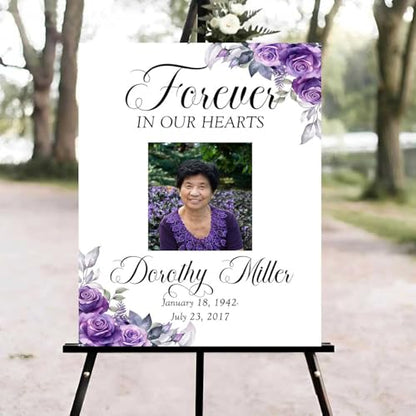 Purple Roses Celebration of Life Welcome Sign, Lavendar Roses Funeral Welcome Sign, in Loving Memory Sign, Celebration of Life Funeral Sign, Celebration of Life Sign, Funeral Photo Sign #Ki12 - color: Version #18