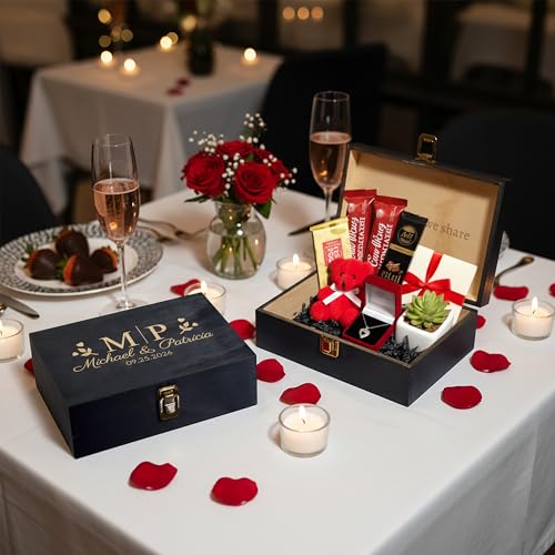Personalized Anniversary Box, Engraved Wooden Keepsake Box for Couples | Love Letter Box, Memento Storage, 6 Designs, 4 Sizes & 4 Finishes, Optional Inside Engraving, Proposal or Gift for Him - style: 6. Anniversary Designs