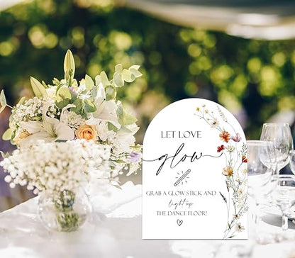 Wildflower Let Love Glow Sign, Wedding Ceremony Signs, 6 x 8 Inch Arch Wooden Tabletop Sign with Stand, Wedding Reception Decoration Supplies (AG09) - color: Let Love Glow