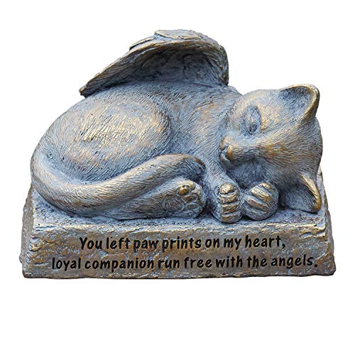 Roman 5.5" L Cat with Angel Wings Garden Statue, Decorative Stone, Memorial Gift