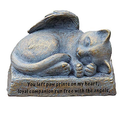 Roman 5.5" L Cat with Angel Wings Garden Statue, Decorative Stone, Memorial Gift