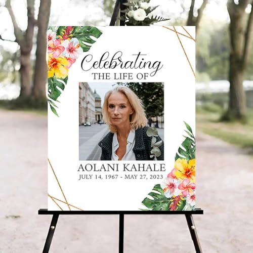 Hawaiian Plumeria Funeral Welcome Sign, Celebration of Life Welcome Sign, in Loving Memory Sign, Celebration of Life Funeral Sign, Celebration of Life Sign, Memorial Sign with Photo #uoq12 - color: Version #17