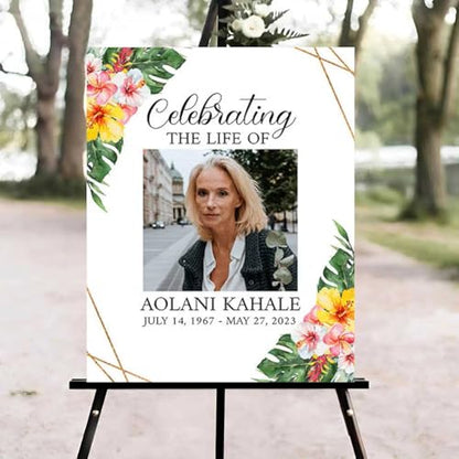 Hawaiian Plumeria Funeral Welcome Sign, Celebration of Life Welcome Sign, in Loving Memory Sign, Celebration of Life Funeral Sign, Celebration of Life Sign, Memorial Sign with Photo #uoq12 - color: Version #17