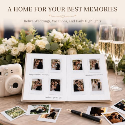 Ruibytree 128 Pockets Instax Mini Photo Album for 2x3 Pictures, Beige | Writing Space, Premium Linen Hardcover, Flat-Fit Pockets, Wedding Guest Book for Polaroid 2x3 Photos, Graduation Keepsakes - color: Beige