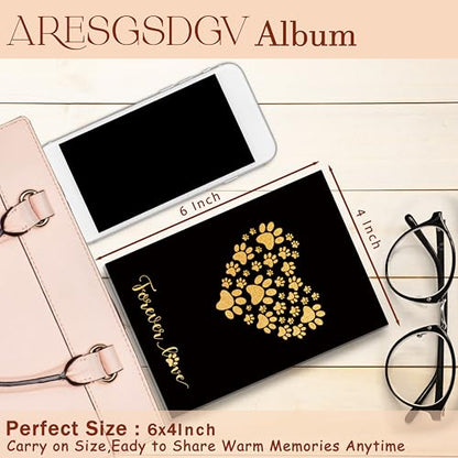 Pet Photo Album 4x6 18 Pockets Photos, Pet Lover Owner Gifts, Black and Gold Heart Paw Print Small Mini Photo Album Hold 36 Pictures Book for Cat and Dog Lover Owner - color: Paw Heart-Black