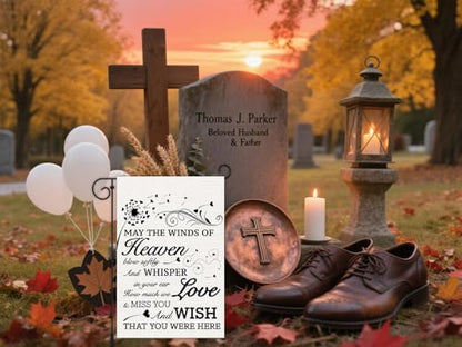 Missing You in Heaven Garden Flags No Stick The Flag of The Wind Conveying Nostalgic Messages Loving Memory Linen Garden Flag Gifts for Loss of Loved One Lawn Yard Flag 12x18 in Double Sided
