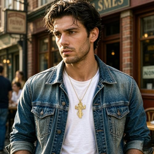 zeqingjw Cross Urn Necklace Fish Hook Cremation Jewelry for Ashes Pendant Stainless Steel Deer Antler Cross Memorial Human Pet Keepsake Ashes Holder for Men Women - color: Gold